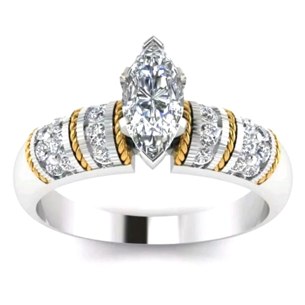 Sterling Silver + 14k Gold Accents Marquise/Round Cuts Diamond Accent Ring sz8